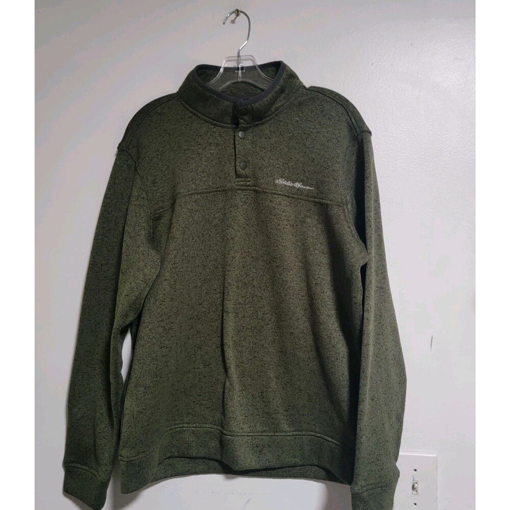 Eddie Bauer Pullover Mens Large Green Radiator Fleece Snap Mock Neck Outdoors